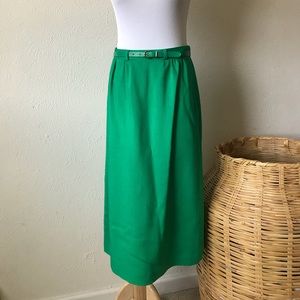 Vintage Green Midi Skirt with Belt